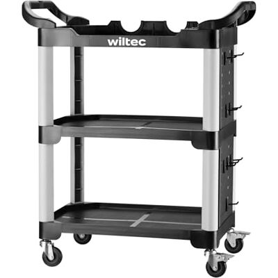 WilTec Trolley met 3 niveaus type 01 met een draagvermogen van 120 kg, werkplaatswagen 67 x 43,5 x 97 cm van kunststof WilTec Trolley met 3 niveaus type 01 met een draagvermogen van 120 kg, werkplaatswagen 67 x 43,5 x 97 cm van kunststof