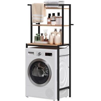 EUGAD Opbergkast boven het toilet of de wasmachine, opbergrek voor badkamer met 3 niveaus, met ophangstang, 67 x 40 x 162 cm, licht eiken + zwart EUGAD Opbergkast boven het toilet of de wasmachine, opbergrek voor badkamer met 3 niveaus, met ophangstang, 67 x 40 x 162 cm, licht eiken + zwart