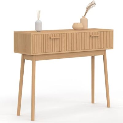 IDMarket Console met 2 laden, Juliette, latten, hout, kleur eiken IDMarket Console met 2 laden, Juliette, latten, hout, kleur eiken