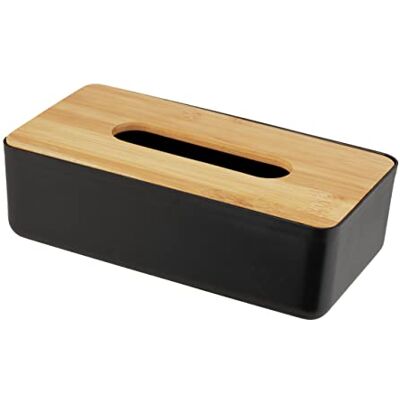 WENKO Rotello 25319100 kunststof doos met bamboedeksel voor het opbergen van standaard kartonnen dozen, 24 x 7,5 x 12,cm, zwart/naturel WENKO Rotello 25319100 kunststof doos met bamboedeksel voor het opbergen van standaard kartonnen dozen, 24 x 7,5 x 12,cm, zwart/naturel