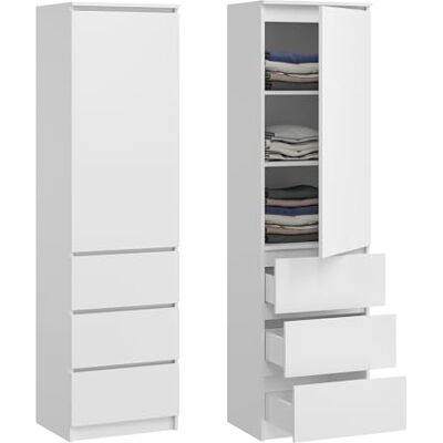 Home Collective Kast, kledingkast, multifunctionele kast met 3 planken in 3 lades compacte en functionele kast voor slaapkamer, hal of werkkamer 40 x 50 x 180 cm (b x d x h) Wit Home Collective Kast, kledingkast, multifunctionele kast met 3 planken in 3 lades compacte en functionele kast voor slaapkamer, hal of werkkamer 40 x 50 x 180 cm (b x d x h) Wit