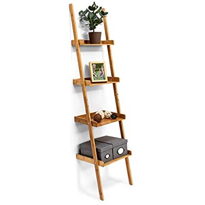 Relaxdays ladderrek bamboe, 4 planken, badkamer, staand rek, hoog, hout, smal, HxBxD 176 x 44 x 37 cm, natuurlijke kleur Relaxdays ladderrek bamboe, 4 planken, badkamer, staand rek, hoog, hout, smal, HxBxD 176 x 44 x 37 cm, natuurlijke kleur