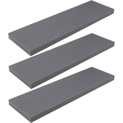 WOLTU Wandrek, boekenkast, decoratieve wandplanken, MDF-hout, set van 3, grijs WOLTU Wandrek, boekenkast, decoratieve wandplanken, MDF-hout, set van 3, grijs