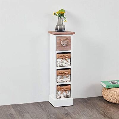 IDIMEX Doekdoek Bloem H 70 cm van massief hout, wit en bruin, 1 lade en 3 manden, commode, kleine opbergkast, hoog, voor slaapkamer of badkamer IDIMEX Doekdoek Bloem H 70 cm van massief hout, wit en bruin, 1 lade en 3 manden, commode, kleine opbergkast, hoog, voor slaapkamer of badkamer