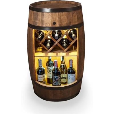 Creative Vat met wijnstandaard, led-kluisje, houten vat, huisbar, 80 x 50 cm, rustieke decoratie, kast (donkerbruin) Creative Vat met wijnstandaard, led-kluisje, houten vat, huisbar, 80 x 50 cm, rustieke decoratie, kast (donkerbruin)