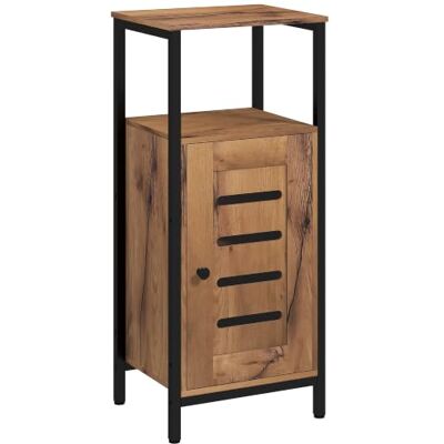 kleankin Badkamermeubel op standaard, 37 x 30 x 85 cm, rustiek bruin Lamellendeur, toiletkast, opbergkast, stalen frame, open nis, verstelbare plank kleankin Badkamermeubel op standaard, 37 x 30 x 85 cm, rustiek bruin Lamellendeur, toiletkast, opbergkast, stalen frame, open nis, verstelbare plank