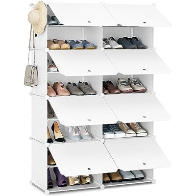WOLTU SRX26ws Schoenenrek met 8 vakken voor 32 paar schoenen, voor hal, woonkamer, slaapkamer, van modulaire PP-panelen, wit WOLTU SRX26ws Schoenenrek met 8 vakken voor 32 paar schoenen, voor hal, woonkamer, slaapkamer, van modulaire PP-panelen, wit