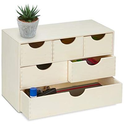 Relaxdays Houten ladebox 28 x 40 x 20 cm (H x B x D), voor kleine gebruiksvoorwerpen, doe-het-zelf, 6 vakken, natuur, 1 stuk Relaxdays Houten ladebox 28 x 40 x 20 cm (H x B x D), voor kleine gebruiksvoorwerpen, doe-het-zelf, 6 vakken, natuur, 1 stuk