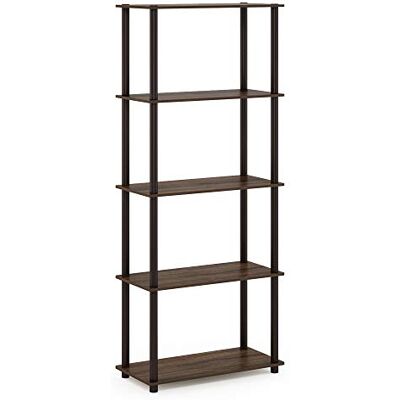 Furinno Besi Multifunctioneel industrieel rek met 5 niveaus met metalen frame, breed en walnoot Furinno Besi Multifunctioneel industrieel rek met 5 niveaus met metalen frame, breed en walnoot