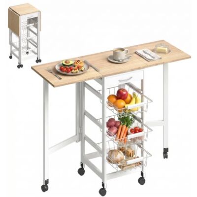 HOMCOM Serveerwagen met meerdere vakken, lade, MDF, wit, licht eiken HOMCOM Serveerwagen met meerdere vakken, lade, MDF, wit, licht eiken