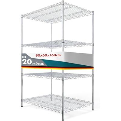 casa pura Himalaya Decoratief rek met schroeven voor zware lasten, metalen rek tot 150 kg per plank, verchroomd stalen rek (4 legplanken, 90 (B) x 60 (D casa pura Himalaya Decoratief rek met schroeven voor zware lasten, metalen rek tot 150 kg per plank, verchroomd stalen rek (4 legplanken, 90 (B) x 60 (D