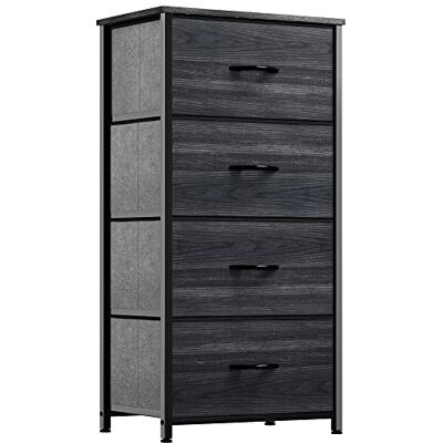 YITAHOME Commode met 4 laden voor slaapkamer, stoffen commode, opbergladen met handgrepen, metalen frame voor woonkamer, hal, kinderkamer, zwart antraciet houtnerf YITAHOME Commode met 4 laden voor slaapkamer, stoffen commode, opbergladen met handgrepen, metalen frame voor woonkamer, hal, kinderkamer, zwart antraciet houtnerf