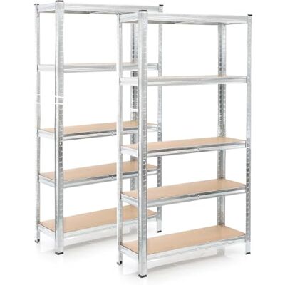 WilTec Plank voor zware lasten, 2 stuks, verzinkt, 180 x 90 x 40 cm, 875 kg, in elkaar grijpend, 5 niveaus WilTec Plank voor zware lasten, 2 stuks, verzinkt, 180 x 90 x 40 cm, 875 kg, in elkaar grijpend, 5 niveaus