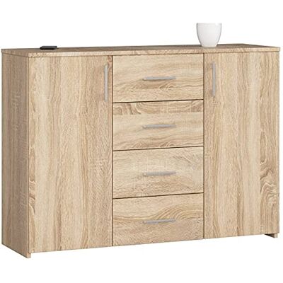 AKORD K45 Commode 110 cm, met 2 deuren en 4 laden, voor woonkamer, slaapkamer, B 110 x H 80 x D 35 cm, gewicht 48,00 kg, Sonoma eiken AKORD K45 Commode 110 cm, met 2 deuren en 4 laden, voor woonkamer, slaapkamer, B 110 x H 80 x D 35 cm, gewicht 48,00 kg, Sonoma eiken