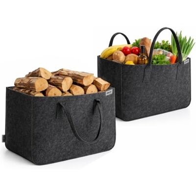 com-four ® Set van 2 XXL vilten boodschappentassen voor boodschappen, opslag en brandhout com-four ® Set van 2 XXL vilten boodschappentassen voor boodschappen, opslag en brandhout
