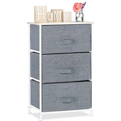 Relaxdays Plankensysteem, 3 stoffen laden, 73 x 45 x 30 cm (h x b x d), universeel inzetbaar, metaal en hout, grijs Relaxdays Plankensysteem, 3 stoffen laden, 73 x 45 x 30 cm (h x b x d), universeel inzetbaar, metaal en hout, grijs