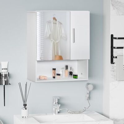 kleankin Spiegelwandkast met deuren, 54 x 15,2 x 55,3 cm, wit Badkamer, verstelbaar rek kleankin Spiegelwandkast met deuren, 54 x 15,2 x 55,3 cm, wit Badkamer, verstelbaar rek