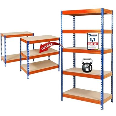 KARAT Rek voor zware lasten, steekrek, opbergrek, werkbank, belastbaar tot 1250 kg, snelle en stabiele montage (blauw-oranje, 180 x 120 x 45 cm) KARAT Rek voor zware lasten, steekrek, opbergrek, werkbank, belastbaar tot 1250 kg, snelle en stabiele montage (blauw-oranje, 180 x 120 x 45 cm)