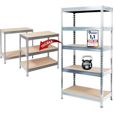 KARAT Rek voor zware lasten, 180 x 90 x 60 cm, steekrek, kelderrek, opbergrek van metaal, staal en metaal, 5 verstelbare planken (verzinkt) KARAT Rek voor zware lasten, 180 x 90 x 60 cm, steekrek, kelderrek, opbergrek van metaal, staal en metaal, 5 verstelbare planken (verzinkt)