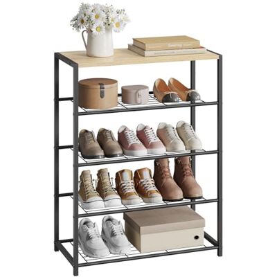 WOLTU SR0088 Schoenenrek 4-laags schoenenbank met staande zitting, metalen houten schoenenkast opbergkasten Organizer voor gang keuken WOLTU SR0088 Schoenenrek 4-laags schoenenbank met staande zitting, metalen houten schoenenkast opbergkasten Organizer voor gang keuken