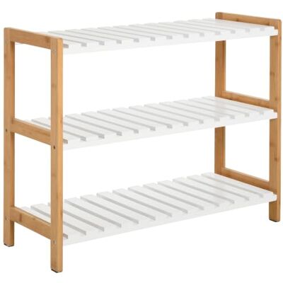 HOMCOM Schoenenrek met 3 niveaus, 70 x 26 x 57,5 cm, wit, natuurlijk hout Schoenenrek van grenenhout, 3 latten, voor woonkamer, entree HOMCOM Schoenenrek met 3 niveaus, 70 x 26 x 57,5 cm, wit, natuurlijk hout Schoenenrek van grenenhout, 3 latten, voor woonkamer, entree