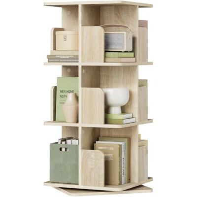 EUGAD Draaibaar boekenkast, 360 graden, 3 niveaus, 12 vakken, woonkamer, kantoor, 40 x 94,5 x 40 cm, licht eiken EUGAD Draaibaar boekenkast, 360 graden, 3 niveaus, 12 vakken, woonkamer, kantoor, 40 x 94,5 x 40 cm, licht eiken