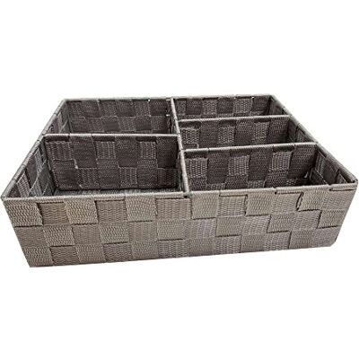 Compactor Mand, 3 vakken, 32 x 25 x 8 cm, gevlochten stof, grijs Compactor Mand, 3 vakken, 32 x 25 x 8 cm, gevlochten stof, grijs