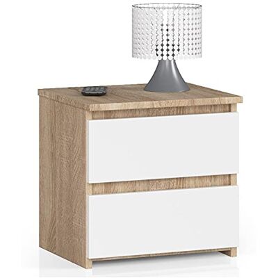 AKORD Commode met 2 laden, multifunctionele kast, hoekbureau, voor thuis en op kantoor, eenvoudige montage, 40 x 40 x 35 cm, Sonoma eiken en witte voorkant AKORD Commode met 2 laden, multifunctionele kast, hoekbureau, voor thuis en op kantoor, eenvoudige montage, 40 x 40 x 35 cm, Sonoma eiken en witte voorkant