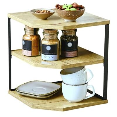 Kesper Keukenhoekrek met 2 niveaus, materiaal: vezelplaat, metaal, afmetingen: B 26 x H 28 x D 26 cm, kleur: naturel, zwart 27833 Kesper Keukenhoekrek met 2 niveaus, materiaal: vezelplaat, metaal, afmetingen: B 26 x H 28 x D 26 cm, kleur: naturel, zwart 27833