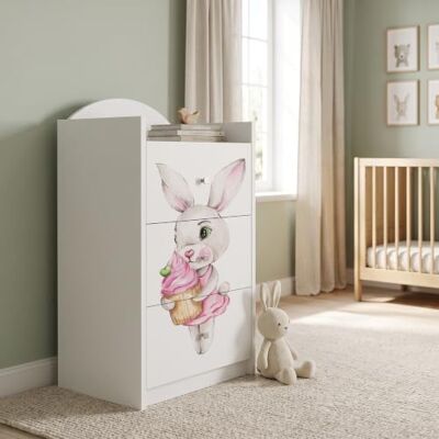 Happy Babies Kindercommode wit met 3 laden, ladekast met mooie print, waskast voor kinderkamer, babykamer, uniseks, nr. 91 Happy Babies Kindercommode wit met 3 laden, ladekast met mooie print, waskast voor kinderkamer, babykamer, uniseks, nr. 91