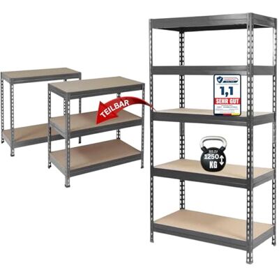 KARAT Rek voor zware lasten, steekrek, werkbank, belastbaar tot 1250 kg, snelle en stabiele montage (antracietgrijs, 220 x 90 x 45 cm) KARAT Rek voor zware lasten, steekrek, werkbank, belastbaar tot 1250 kg, snelle en stabiele montage (antracietgrijs, 220 x 90 x 45 cm)