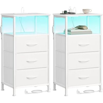 SONGMICS Nachtkastje, 2 stuks, laadstation en led, 3 laden SONGMICS Nachtkastje, 2 stuks, laadstation en led, 3 laden