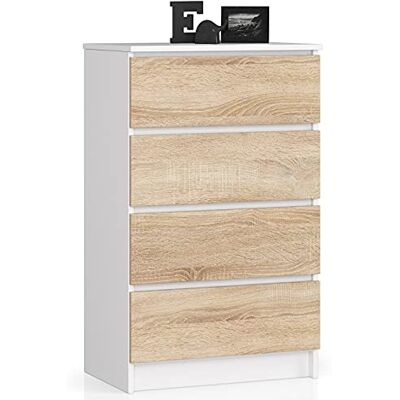 AKORD Commode K60 60 cm 4 laden kast voor woonkamer en slaapkamer 60 x 99 x 40 cm (b x h x d) gewicht 29,90 kg wit/Sonoma eiken AKORD Commode K60 60 cm 4 laden kast voor woonkamer en slaapkamer 60 x 99 x 40 cm (b x h x d) gewicht 29,90 kg wit/Sonoma eiken