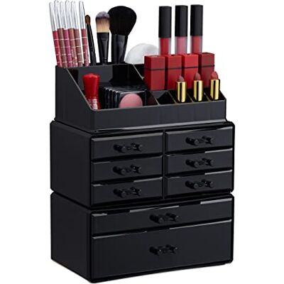 Relaxdays Make-up organizer met laden, stapelbare sieradendoos voor make-up, acryl make-up opslag, zwart Relaxdays Make-up organizer met laden, stapelbare sieradendoos voor make-up, acryl make-up opslag, zwart