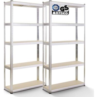 Arebos Set van 2 rekken voor zware lasten, 180 x 90 x 40 cm, 875 kg draagkracht, 0,63 mm, 5 panelen MDF, steekrek, opbergrekken voor werkplaats en kelder Arebos Set van 2 rekken voor zware lasten, 180 x 90 x 40 cm, 875 kg draagkracht, 0,63 mm, 5 panelen MDF, steekrek, opbergrekken voor werkplaats en kelder