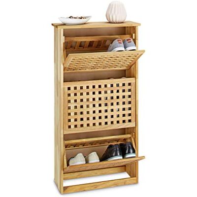 Relaxdays Hoge schoenenkast walnoot 3 laden H x B x D: 104,3 x 55 x 20,2 cm commode moderne opbergkist massief hout, naturel Relaxdays Hoge schoenenkast walnoot 3 laden H x B x D: 104,3 x 55 x 20,2 cm commode moderne opbergkist massief hout, naturel