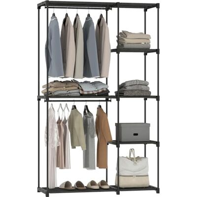 HOMCOM Opbergkast, draagbaar, slaapkamerkast met 2 ophangstangen en 6 planken, eenvoudig te monteren, kledingkast voor garderobe, slaapkamer, kleedkamer, 111 x 43 x 185 cm, zwart HOMCOM Opbergkast, draagbaar, slaapkamerkast met 2 ophangstangen en 6 planken, eenvoudig te monteren, kledingkast voor garderobe, slaapkamer, kleedkamer, 111 x 43 x 185 cm, zwart
