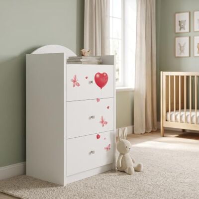 Happy Babies Kindercommode wit met 3 laden, ladekast met mooie print, waskast voor kinderkamer, babykamer, uniseks, nr. 8 Happy Babies Kindercommode wit met 3 laden, ladekast met mooie print, waskast voor kinderkamer, babykamer, uniseks, nr. 8
