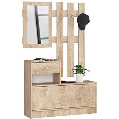 AKORD Set van 2 garderobes, schoenenkast met eindstuk en lade, B 90 x H 70 x D 25 cm en wandkapstok met spiegel, 90 x 100 cm (b x h), gewicht 39 kg AKORD Set van 2 garderobes, schoenenkast met eindstuk en lade, B 90 x H 70 x D 25 cm en wandkapstok met spiegel, 90 x 100 cm (b x h), gewicht 39 kg
