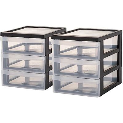 Iris Ohyama , set van 2 opbergtorens, organizer, 3 laden van 2 l, ergonomische handgrepen, transparante laden, kantoor, woonkamer ontwerp 'Chest DC-A5 3' zwart Iris Ohyama , set van 2 opbergtorens, organizer, 3 laden van 2 l, ergonomische handgrepen, transparante laden, kantoor, woonkamer ontwerp 'Chest DC-A5 3' zwart