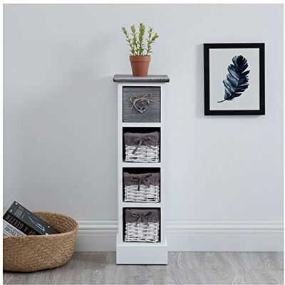 IDIMEX Chiffonnier Flower Klein meubelstuk met 1 lade en 3 manden, plank van paulownia-hout, wit en grijs, shabby chicstijl, vintage, rustiek, romantisch IDIMEX Chiffonnier Flower Klein meubelstuk met 1 lade en 3 manden, plank van paulownia-hout, wit en grijs, shabby chicstijl, vintage, rustiek, romantisch