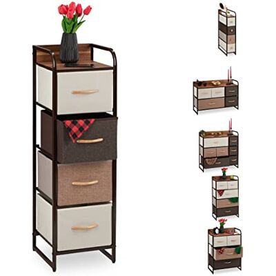 Relaxdays Ladekast, 4 stoffen vakken, smal, met handgrepen, plank, niskast HBD 99,5 x 31 x 31,5 cm, bruin Relaxdays Ladekast, 4 stoffen vakken, smal, met handgrepen, plank, niskast HBD 99,5 x 31 x 31,5 cm, bruin