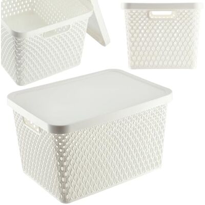 KADAX Opbergmand, mand met deksel, opbergdoos, kunststof opbergdoos, moderne plankmand, container met ventilatiegaten (18 l, wit) KADAX Opbergmand, mand met deksel, opbergdoos, kunststof opbergdoos, moderne plankmand, container met ventilatiegaten (18 l, wit)