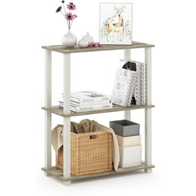 Furinno Turn Multifunctionele plankstandaard met 3 niveaus, met vierkante buis, Sonoma-eiken/wit Furinno Turn Multifunctionele plankstandaard met 3 niveaus, met vierkante buis, Sonoma-eiken/wit
