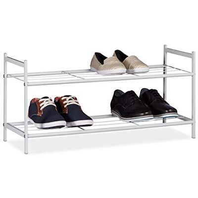 Relaxdays Schoenenkast, 2 planken, voor 6 paar, van metaal (h x b x d): 33,5 x 69,5 x 26 cm, wit Relaxdays Schoenenkast, 2 planken, voor 6 paar, van metaal (h x b x d): 33,5 x 69,5 x 26 cm, wit
