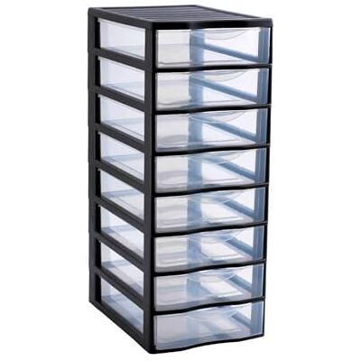 Sundis Orgamix Opbergtoren van kunststof, zwart, 8 transparante laden, DIN A4-papier, hoogte 65 cm, ideaal voor kantoor, cursus, documenten, benodigdheden, accessoires Sundis Orgamix Opbergtoren van kunststof, zwart, 8 transparante laden, DIN A4-papier, hoogte 65 cm, ideaal voor kantoor, cursus, documenten, benodigdheden, accessoires