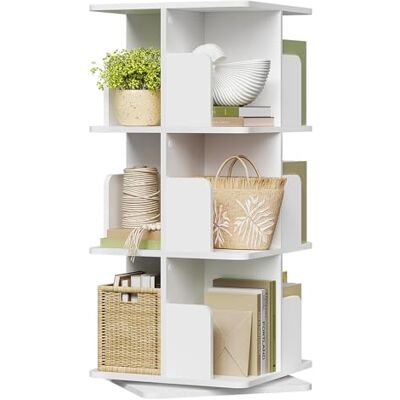 EUGAD Draaibare boekenkast, 360 graden, 3 niveaus, 12 vakken, woonkamer, kantoor, 40 x 94,5 x 40 cm, wit EUGAD Draaibare boekenkast, 360 graden, 3 niveaus, 12 vakken, woonkamer, kantoor, 40 x 94,5 x 40 cm, wit