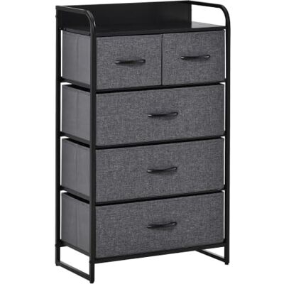 HOMCOM Commode Opbergkast met 5 laden, stof, 58 x 29 x 99 cm, grijs Opvouwbare laden HOMCOM Commode Opbergkast met 5 laden, stof, 58 x 29 x 99 cm, grijs Opvouwbare laden