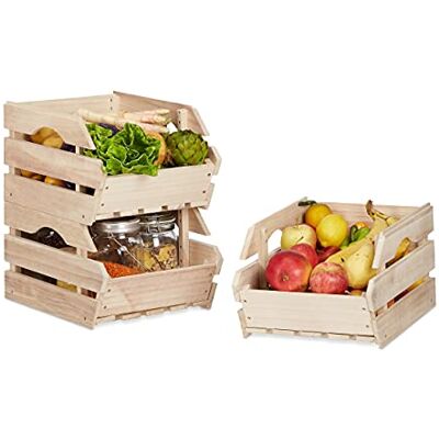 Relaxdays 10021334 Set van 3 universele stapelboxen van hout, stabiele opbergdozen, 20 x 27,5 x 38 cm, beige Relaxdays 10021334 Set van 3 universele stapelboxen van hout, stabiele opbergdozen, 20 x 27,5 x 38 cm, beige