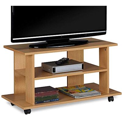 BAKAJI TV-meubel van MDF-hout met 2 planken, dvd-spelconsolehouder en 4 wielen, tv-mandkast, modern design, afmetingen 80 x 40 x 45 cm (eiken) BAKAJI TV-meubel van MDF-hout met 2 planken, dvd-spelconsolehouder en 4 wielen, tv-mandkast, modern design, afmetingen 80 x 40 x 45 cm (eiken)